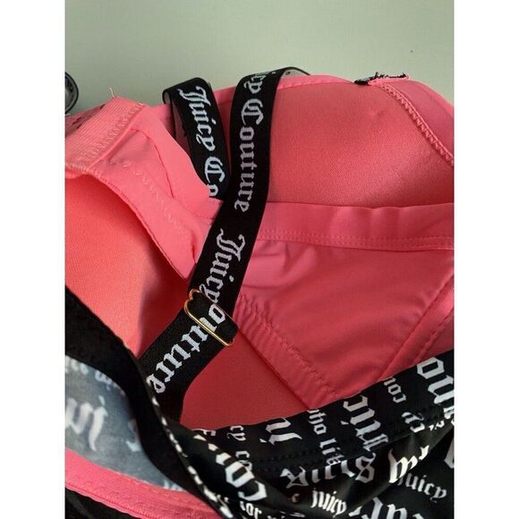 2 Pack Juicy Couture Sexy Push Up Bra JC8412 Wordplay Logo Black Pink Sz 40D NEW - Picture 9 of 9